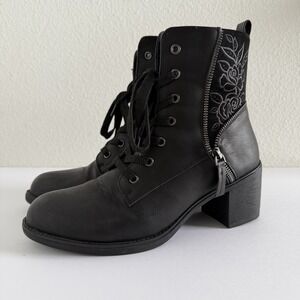 Patrizia Junia-Rose Embroidered Black Combat Boot Womens 9/40